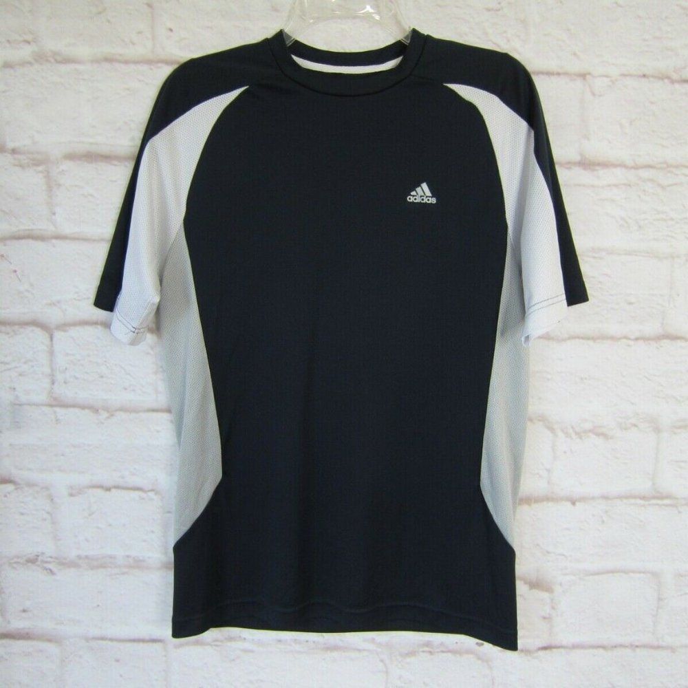 Adidas Athletic T-Shirt Crew Neck Adult Size S Polyester Navy Blue Colorblock